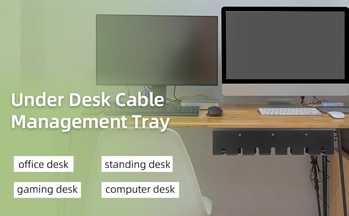 Gembirov Metal Cable Management Under Desk for Office and Home, Cable Hider, Cord Organizer,Screw Installation Cord Organizer for Desk, with Various Accessories (Black 1 Pack)