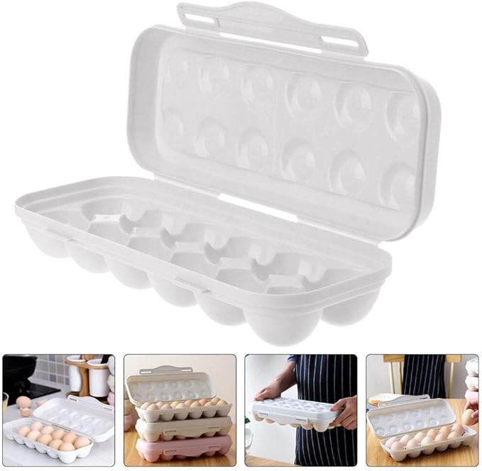 Egg Holder Refrigerator Egg Holder 12 Count Egg Storage Container Plastic Covered Egg Tray Dozen-section Carrier Bin with Lid for Fridge Kitchen Home Egg Organizer for Refrigerator
