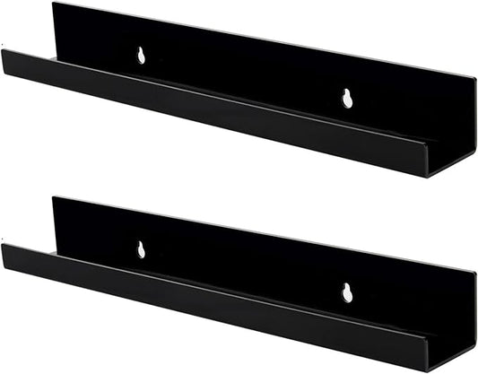 evron Acrylic Floating Shelves – 2 Pack Black Wall Shelf for Bathroom, Bedroom, or Kitchen – Easy Installation with Adhesive (No-Drill) or Screws (Drill Required) – 13.8" Modern Rack (Black 2 Pack)