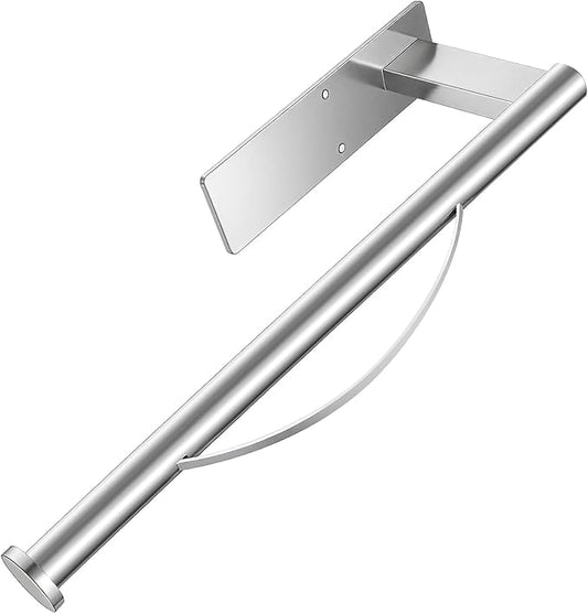 Paper Towel Holder Under Cabinet, Single Hand Operable Tearing Off Paper Towels with Damping Effect, Both Available in Adhesive and Screws, Stainless Steel (Silver)
