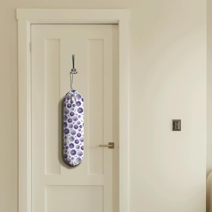 Purple Floral Plastic Bag Holder, Grocery Bag Storage Dispenser, Washable Grocery Wall Mount Organizer, Kitchen Housewarming Gifts for Women Family Friends Grandma Mom