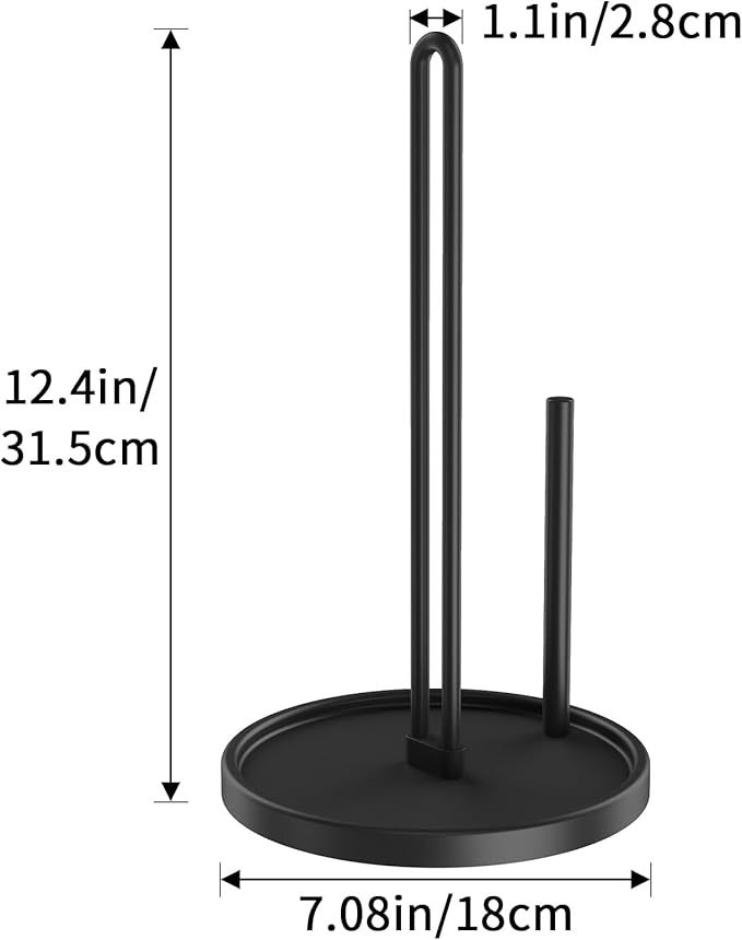 Paper Towel Holder Countertop, Freestanding Paper Towel Roll Holder with Weighted Base, Stainless Steel Standing Papertowel Holder for Kitchen, Matte Black