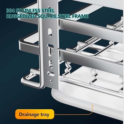 Stainless Steel Pull-Out Kitchen Drawer Organizer, Telescopic Slide-Out Rack, Rust-Proof Wire Basket with Damping Buffer Tracks, Space-Saving Storage for Pots, Pans & Pantry Essentials