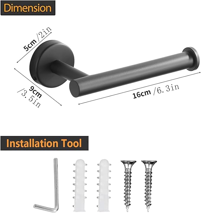 2-Piece Toilet Paper Holder - SUS 304 Stainless Steel Toilet Paper Holder Wall Mount, Toilet Paper Roll Holder for Bathroom, Kitchen, Washroom - Matte Black