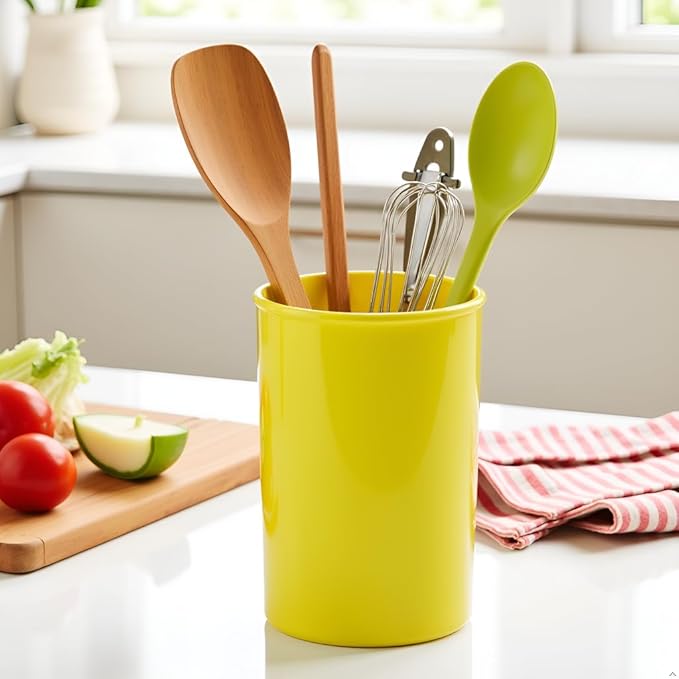 Reston Lloyd Calypso Basics Multipurpose Cookware Storage Crock, Kitchen Countertop & Office Desk Organization, Durable & Food Safe BPA-Free Plastic, Lemon