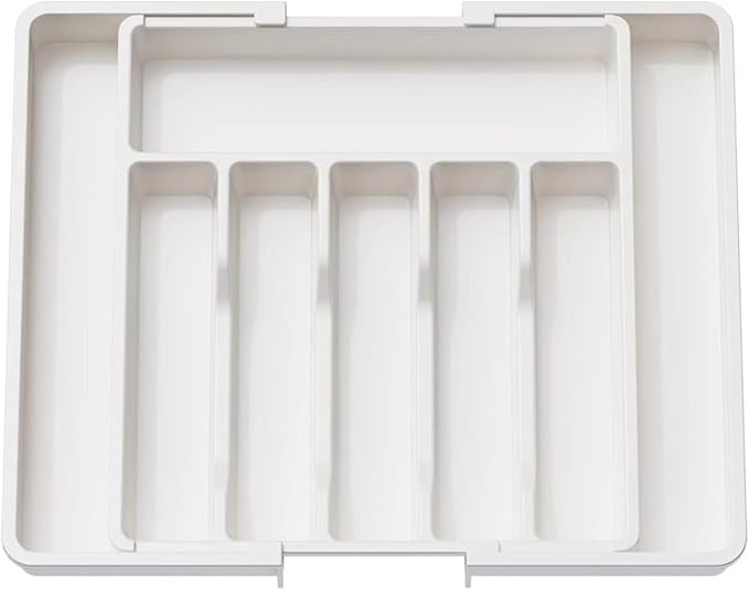 YWHWXB Silverware Drawer Organizer,Expandable Utensil Tray,Large Kitchen Drawer Organizer,Adjustable Plastic Flatware Organizer for Flatware Cutlery Spoon Knives Drawer Storage Organization (White)