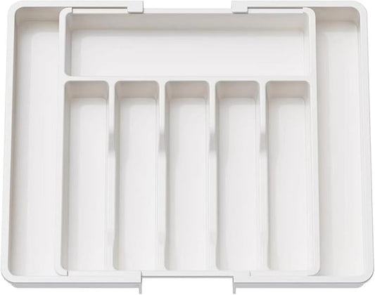 YWHWXB Silverware Drawer Organizer,Expandable Utensil Tray,Large Kitchen Drawer Organizer,Adjustable Plastic Flatware Organizer for Flatware Cutlery Spoon Knives Drawer Storage Organization (White)