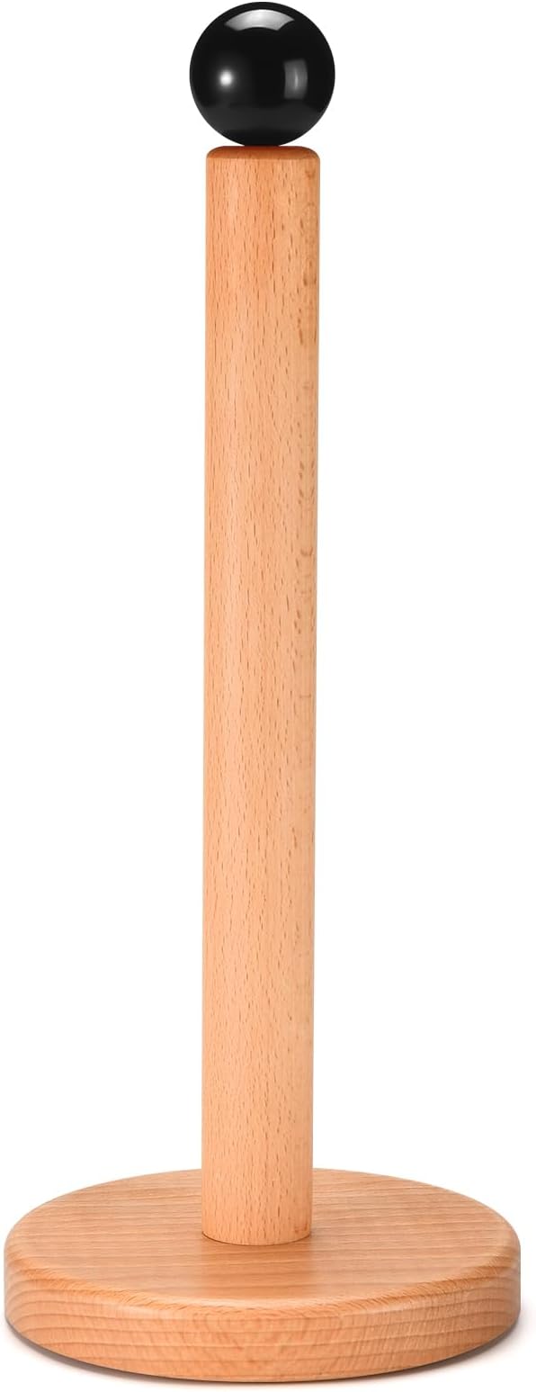 Paper Towel Holder, Wooden Kitchen Roll Stand (Black Ball)