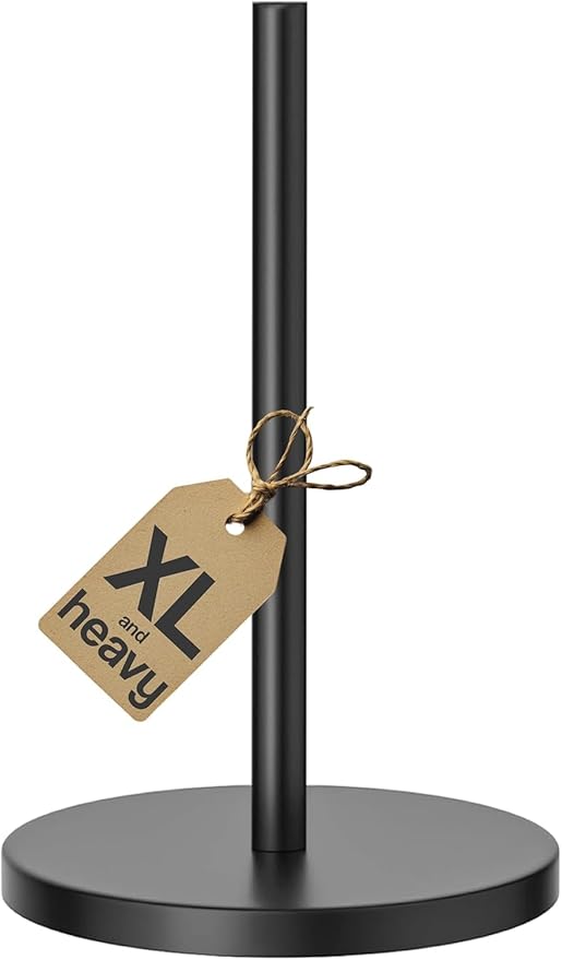 XL and Heavy Weighted Towel Holder, Premium Stainless Steel Large Black Paper Towel Holder, Unique and Modern Papertowel Dispenser with Heavy Base for Kitchen, Countertop, Cabinet, Napkin Roll