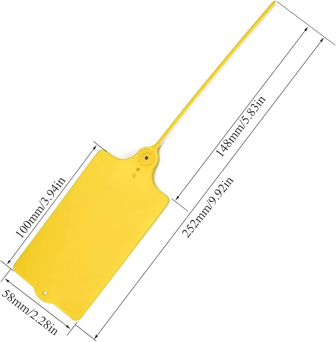 LeadSeals 100 Plastic Shipping Tags - Waterproof, Writable, Hanging Tags with One Yellow Marker Pen
