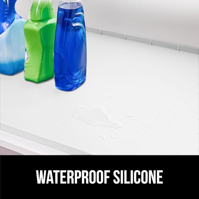 GORILLA GRIP Waterproof Silicone Under Sink Mat with Raised Lip for Kitchen and Bathroom, 34 x 22 in, Cabinet Shelf Liner Stay in Place Mats Dishwasher Safe Drawer Liner, Organizer Tray, White