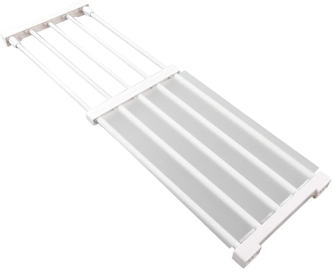Closet Tension Shelf, Rod Expandable Storage Rack Adjustable Organizer Divider Separator Wardrobe Cupboard Hanging Shelves Pack No Slip Grip Cabinets Inside Capacity (50‑80cm /