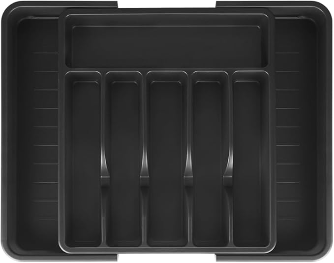 Expandable Silverware Drawer Organizer – Adjustable Utensil Tray & Cutlery Organizer, BPA-Free Plastic Flatware Divider, Non-Slip Kitchen Drawer Organizer (Fits 12–22” Drawers, 8 Compartments)