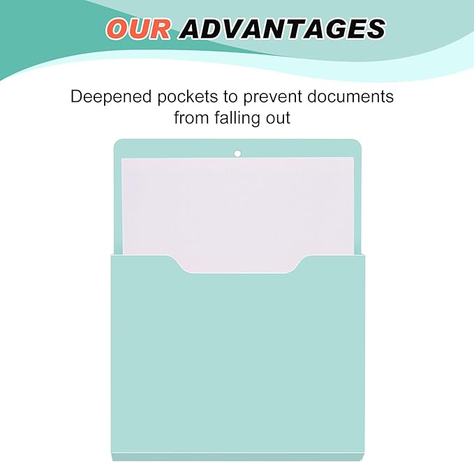 Fuutreo 6 Pcs Magnetic Wall File Organizer Magnetic Wall File Holder Refrigerator Magazine Holder for Mail Letters Paper(Aqua Green,12.2 x 9.4 Inch)