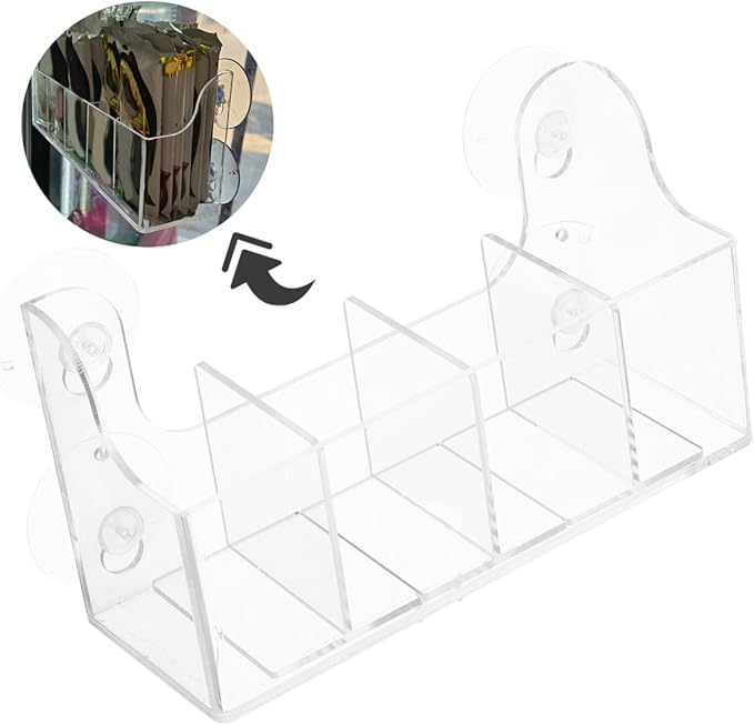 Cabilock Suction Cup Beverage Organizer Rack for Fridge Clear Acrylic Kitchen Storage with 4 Compartments Multipurpose Drink and Spice Bottle Holder 8.07X4.33X2.91 Inch