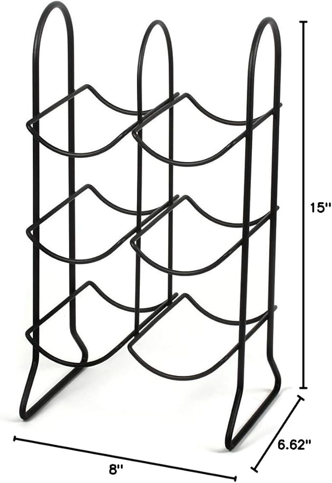 Spectrum 6 Bottle Wine Rack Freestanding Countertop Wine Bottle Holder Storage, Modern Black Metal Wire Wine Rack Organizer for Kitchen Counter Tops Base Cabinet Insert Pantry 3 Tier Wine Shelf