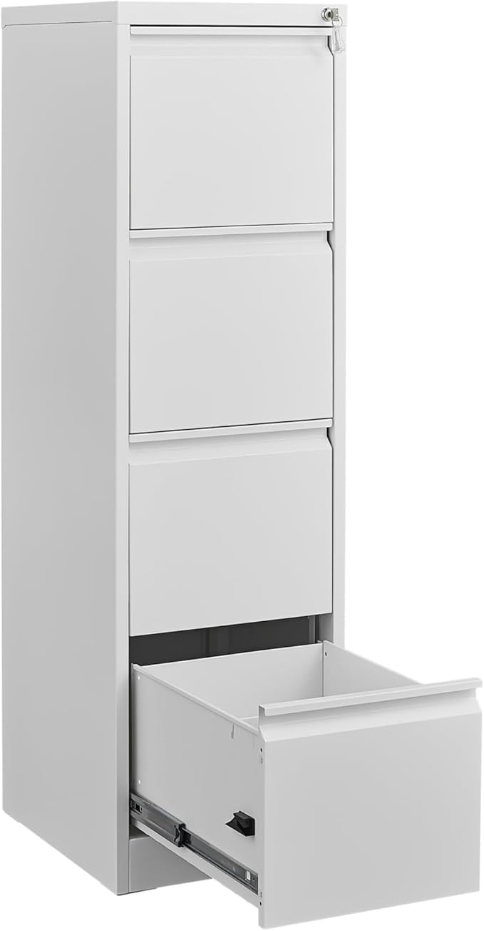 4 Drawer File Cabinet with Lock, Vertical Filing Cabinet for Home Office Garage, Metal Lockers Steel Lockable Drawer Storage Organizer for Letter Size/a4/Legal Files White