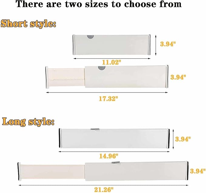 4 Pack Drawer Dividers for Clothes, 3.94" High 14.94"-21.26" Adjustable Expandable Dresser Drawer Organizer, Clear Plastic Separators for Dresser, Baby Clothing, Underwear, Cosmetic