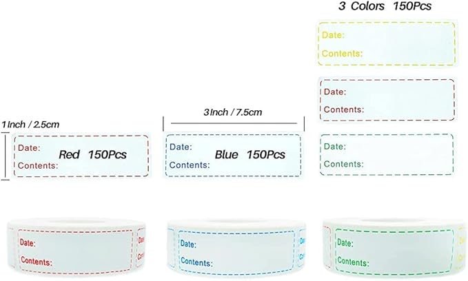 450pcs Smatagee Removable Freezer Labels,1 x 3 Inch Food Storage Stickers,Self-Adhesive Date Labels-Waterproof Oil-Resistant Easy Clean Leaves no Residue,4 Color Labels 3 Rolls