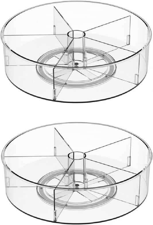 Plastic Round Lazy Susan Rotating Turntable Food Storage Container for Cabinet, Pantry, Refrigerator, Countertop, Spinning Organizer for Spices, Condiments, Baking Supplies 11.5'' 2 Packs