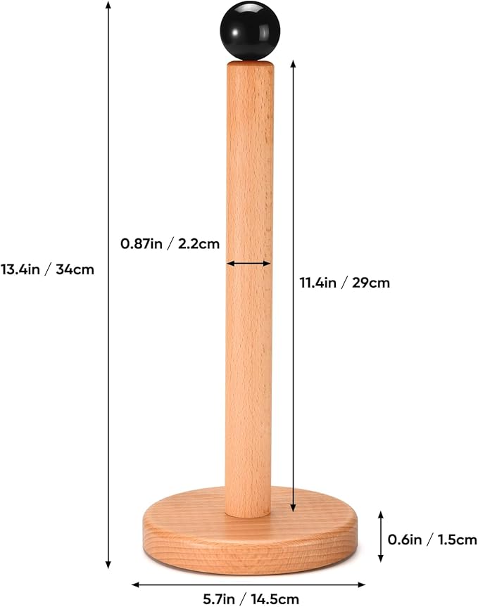 Paper Towel Holder, Wooden Kitchen Roll Stand (Black Ball)