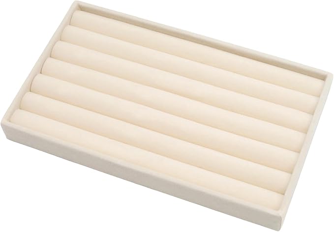 Velvet Jewelry Organizer Trays Beige Stackable Jewelry Storage Display Tray with Removable Dividers, 8 Rolls