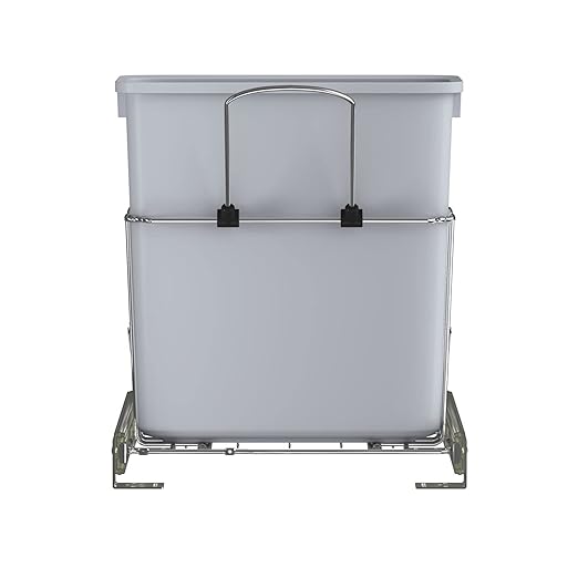 Rev-A-Shelf 20 Quart Pullout Kitchen Cabinet Metal Wire Sliding Universal Trash Can with Rear Basket for Waste Disposal and Organization RUKD-1420RB-1