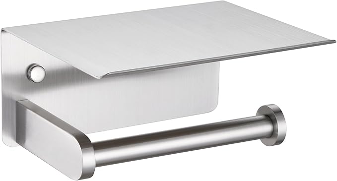 Toilet Paper Holder with Phone Shelf, APLusee SUS 304 Stainless Steel Bathroom Tissue Holder, Wall Mounted Roll Paper Dispenser, Brushed Nickel