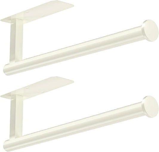 ASTOFLI Paper Towel Holder Under Cabinet No Drilling, Self Adhesive Paper Towel Holder Wall Mount for Kitchen Rack, Under Counter Napin Holder No Drill, RV, 304 Stainless Steel, White 2 Pack