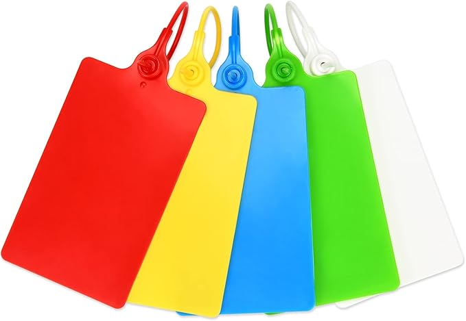 LeadSeals 100 Plastic Tags Shipping Tags Water Proof Tags for Labeling Shipping Labels Security Seals Writable Marker Ties Hanging Tags Storage Tag with One Marker Pen (Mixed 5 Color)