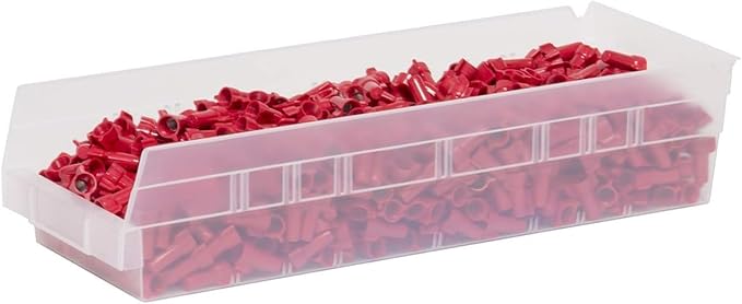 Akro-Mils 30138 Plastic Shelf Bins, Heavy Duty Storage Bins for Garage, Closet, and Drawer Organization, 18" x 6-1/2" x 4", Clear, 12-Pack