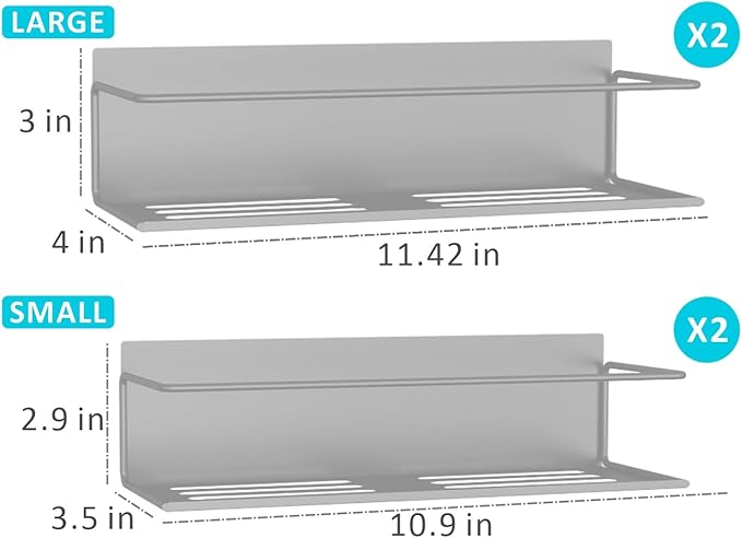 Roysili Magnetic Spice Rack For Refrigerator, Space Saving Magnetic Shelf For Fridge Grey 4 Pack
