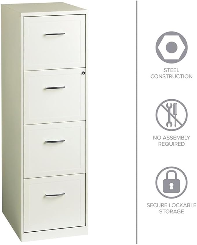 Pemberly Row 18" 4-Drawer Traditional Metal Filing Cabinet in White