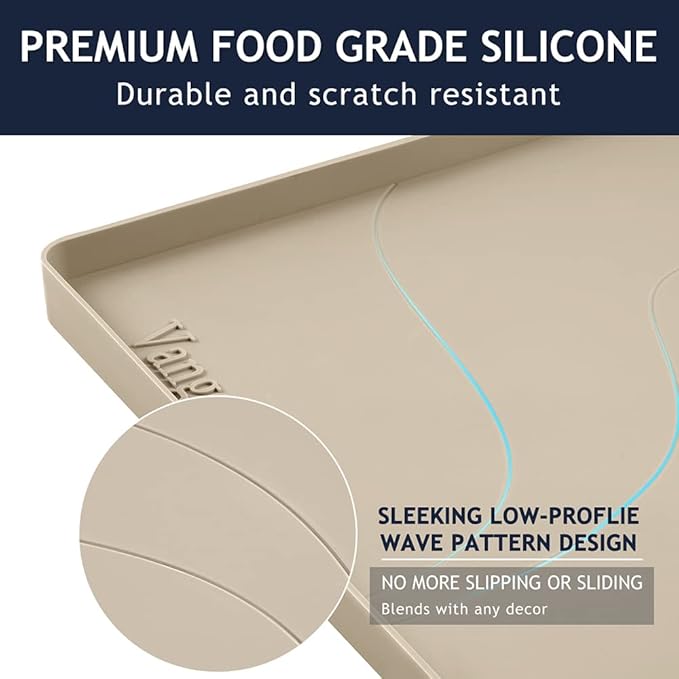 Vangostella Heavy Duty Silicone Under Sink Mats for Kitchen Waterproof 37" x 19", Extra Thick Under Sink Rubber Mat Drip Tray, Raised Edge Under Sink Liner,Prevent Drips, Leaks, Spills,Beige
