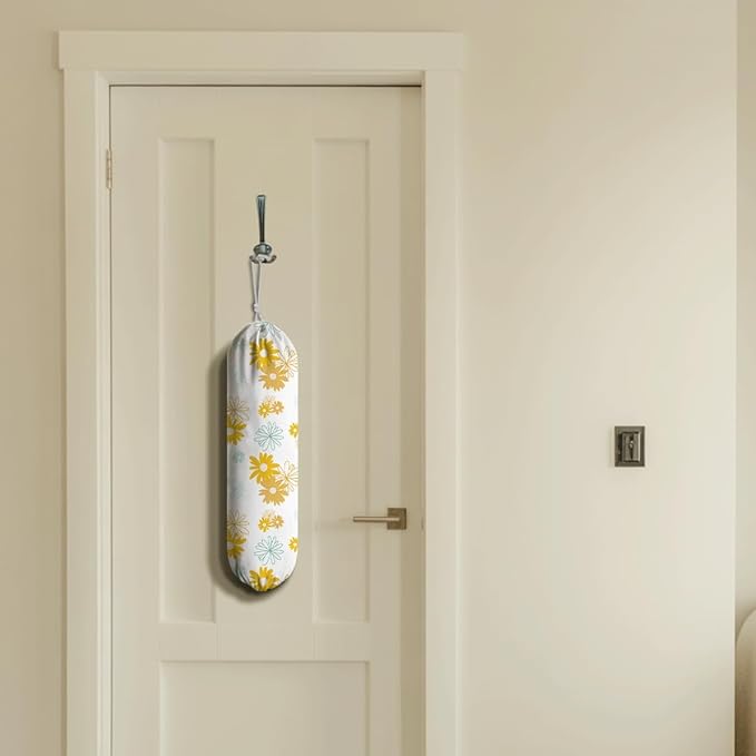 Yellow Flower Plastic Bags Holder, Bag Dispenser for Shopping Traveling Trash Bags, Grocery Bag Organizer, Kitchen Housewarming Gifts for Women Family Friends Grandma Mom