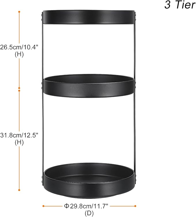 uxcell 3 Tier Lazy Susan Turntable, 12 Inch Metal Spice Rack Organizer for Kitchen Countertop Vertical Storage Rack Self Black