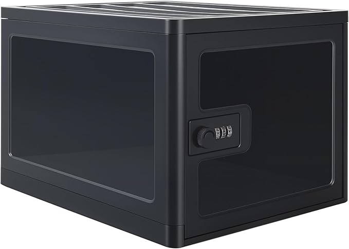 Clear Lockable Storage Box for Food，Tech and Home Safety, Medicine Lock Box for Safe Medication,Lockable Storage Bin，Refrigerator Storage Bins, Tablet Phone Jail Lock Box (Black)