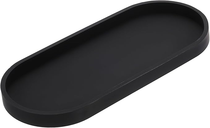 uxcell Bathroom Vanity Tray, 11.8" x 5" Oval Silicone Soap Dispenser Trays, Shatterproof Kitchen Sink Organizer for Soaps Keys Candle Trinket, Black