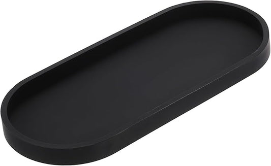 uxcell Bathroom Vanity Tray, 11.8" x 5" Oval Silicone Soap Dispenser Trays, Shatterproof Kitchen Sink Organizer for Soaps Keys Candle Trinket, Black