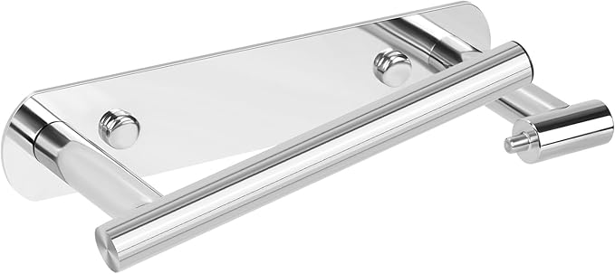 YUET Toilet Roll Holder, Self Adhesive or Screw In Wall Mounted Options, Double Post Pivoting Tissue Roll Holder, Stainless Steel Rustproof Stick On No Drilling Wall Mount for Bathroom Poilshed Chrome