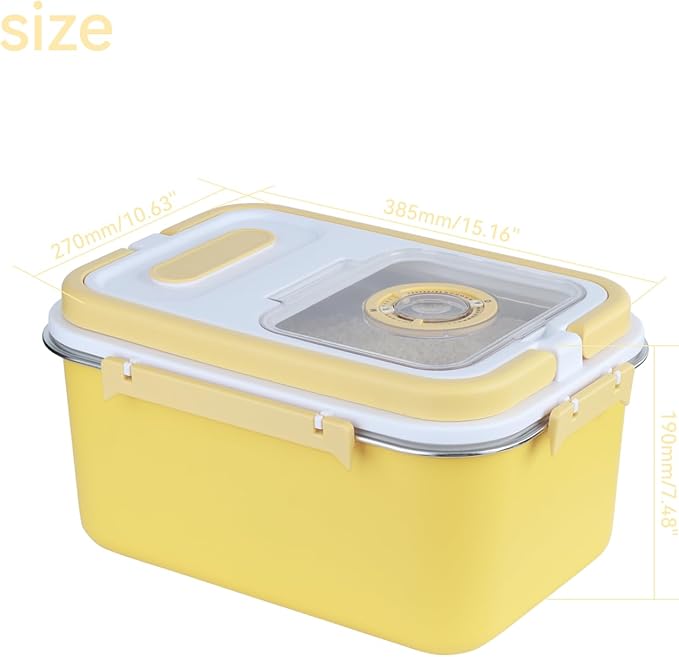 Airtight Stainless Steel Food Storage Container 20lb - Kitchen & Pantry Canister for Rice, Flour, Sugar, Baking Supplies with Measuring Cup & Spoon (Yellow)