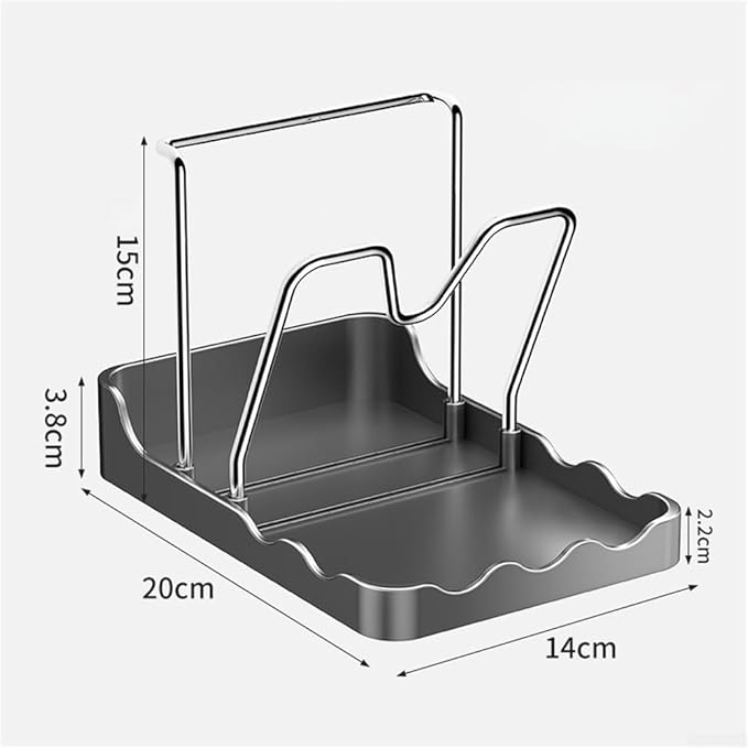 Pot Lid Holder for Kitchen Countertop - 2-in-1 Pot Lid Organizer with Spoon Rest and Rag Holder, PP + Stainless Steel Storage Rack, Grey(B)