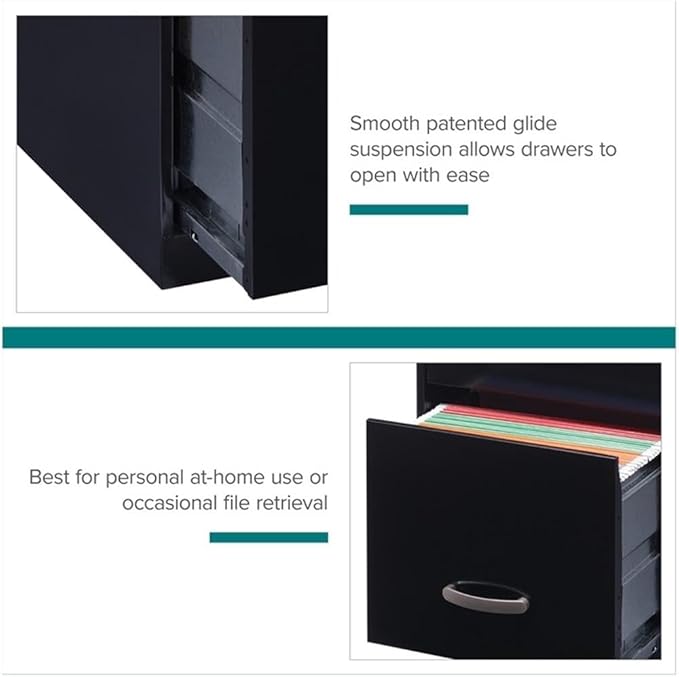 Pemberly Row 3 Drawers 35.5" Vertical Black Metal Filing Cabinet Lockable Pre-Assembled Stationary Letter Size for Home, Office