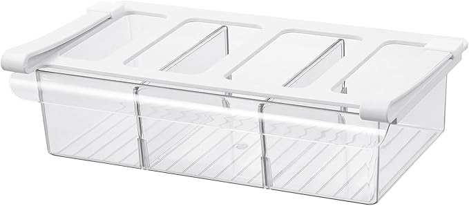 Bronkeeper Pull-Out Fridge Drawer Organizer - Under Shelf Storage Bins for Refrigerator Organization for Fruits Vegetables, Cheese & Deli (Tall & Wide with dividers)