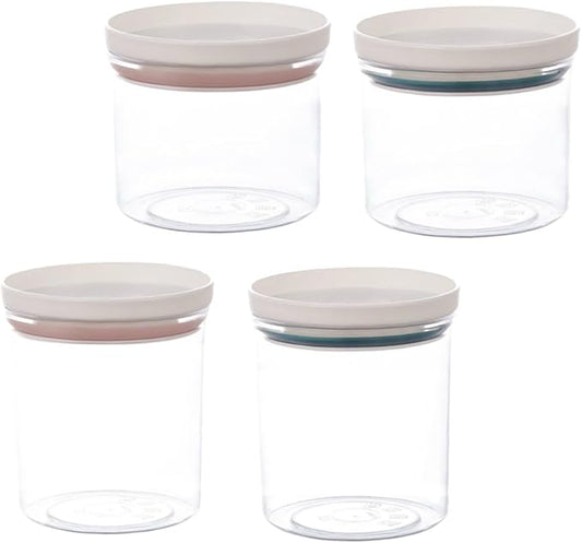 Plastic Food Storage Jars Set 4pcs (250ml 350ml) Airtight Sealed Containers with Lid for Kitchen Pantry Organization, Sturdy Plastic Pot Containers for Cereals Beans Storage