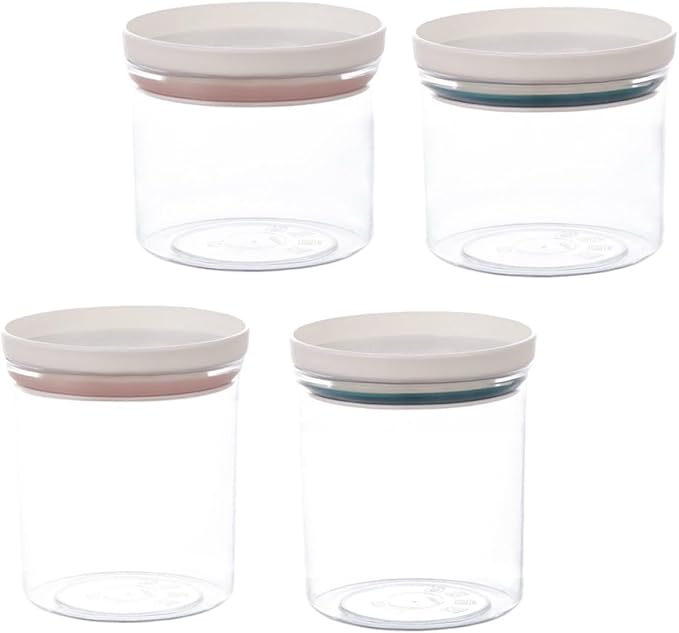 Plastic Sealed Canisters Food Storage Jars 4Pcs Set 250Ml 350Ml Plastic Containers Airtight Lids for Kitchen Pantry Storage of Cereals Beans