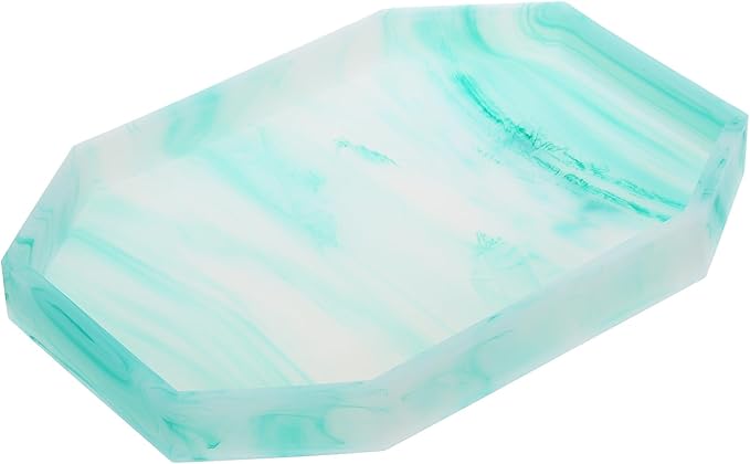 uxcell Bathroom Vanity Tray, 7.9" x 6" Octagon Silicone Soap Dispenser Trays, Shatterproof Kitchen Sink Organizer for Soaps Keys Candle Trinket, Emerald Green