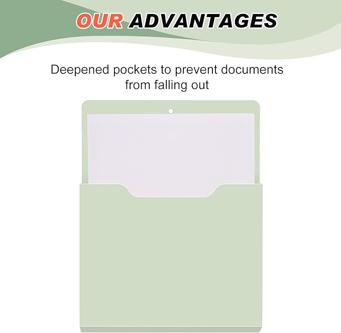 Fuutreo 6 Pcs Magnetic Wall File Organizer Magnetic Wall File Holder Refrigerator Magazine Holder for Mail Letters Paper(Sage Green,12.2 x 9.4 Inch)