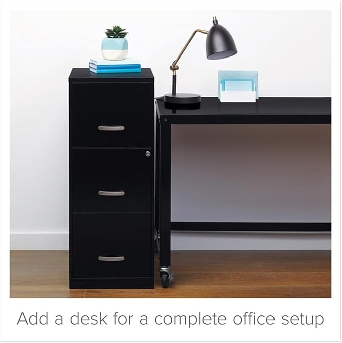Pemberly Row 3 Drawers 35.5" Vertical Black Metal Filing Cabinet Lockable Pre-Assembled Stationary Letter Size for Home, Office