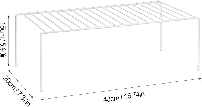 Lonian Kitchen Cupboard Organiser, Home and Kitchen Storage Shelf Wire Rack Made of Metal for Kitchen Cabinets, Counter-Tops, Pantries, Food and Utensils - White (Pack of 2)